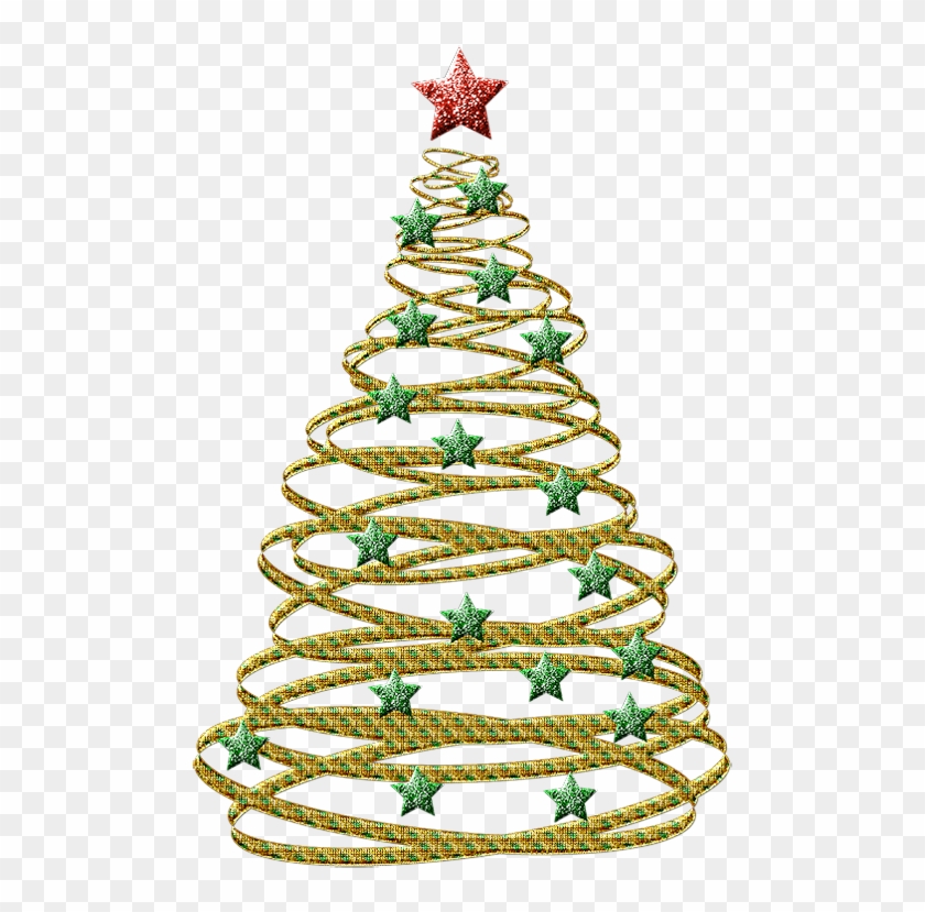 Transparent Gold Christmas Tree With Green Stars Png - Black And White Christmas Tree Clipart #383369