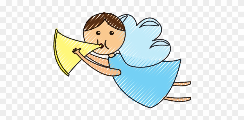 Cute Angel With Trumpet Manger Character - Angel Con Trompeta Vector #383555