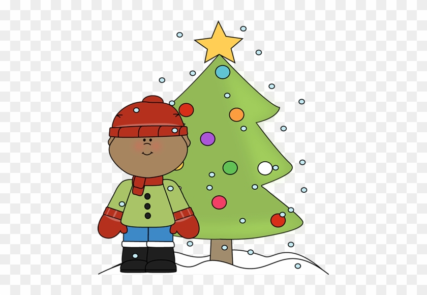 Little Boy And Christmas Tree In The Snow - Boy Christmas Tree Clipart #383655