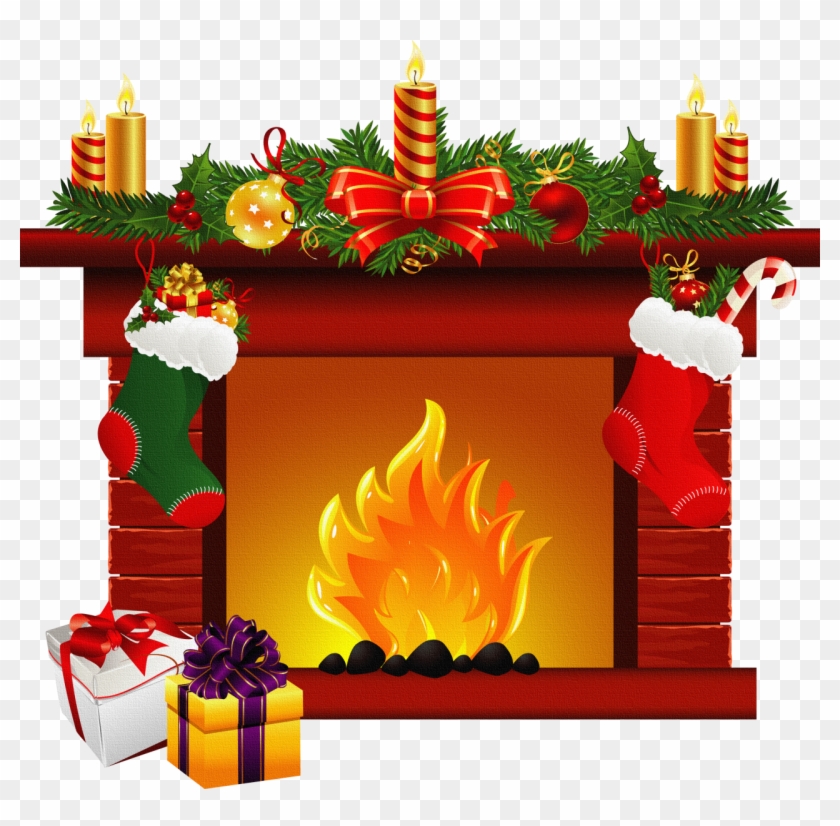 Fireplace Clipart - Christmas Fireplace Clipart #383677