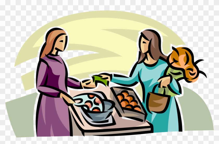 Vector Illustration Of Customer Buys Produce Fruit - Cartoon #383704