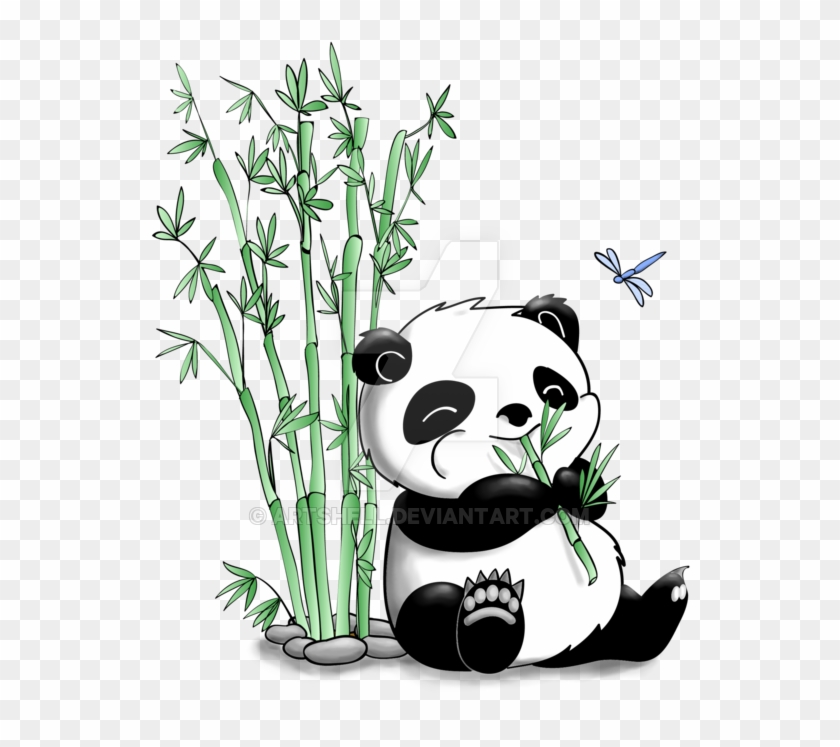 Panda Eating Bamboo By Artshell On Deviantart - Panda And Bamboo Drawing #384923