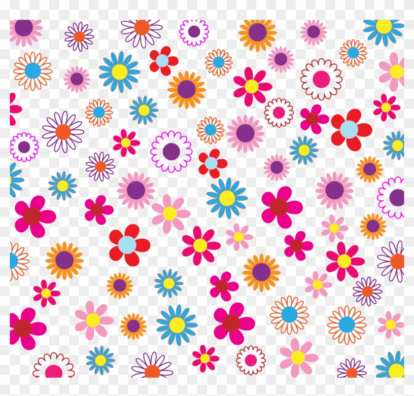 Pink Flower Clipart Colorful Pencil And In Color Border - Retro Flowers Shower Curtain #385071