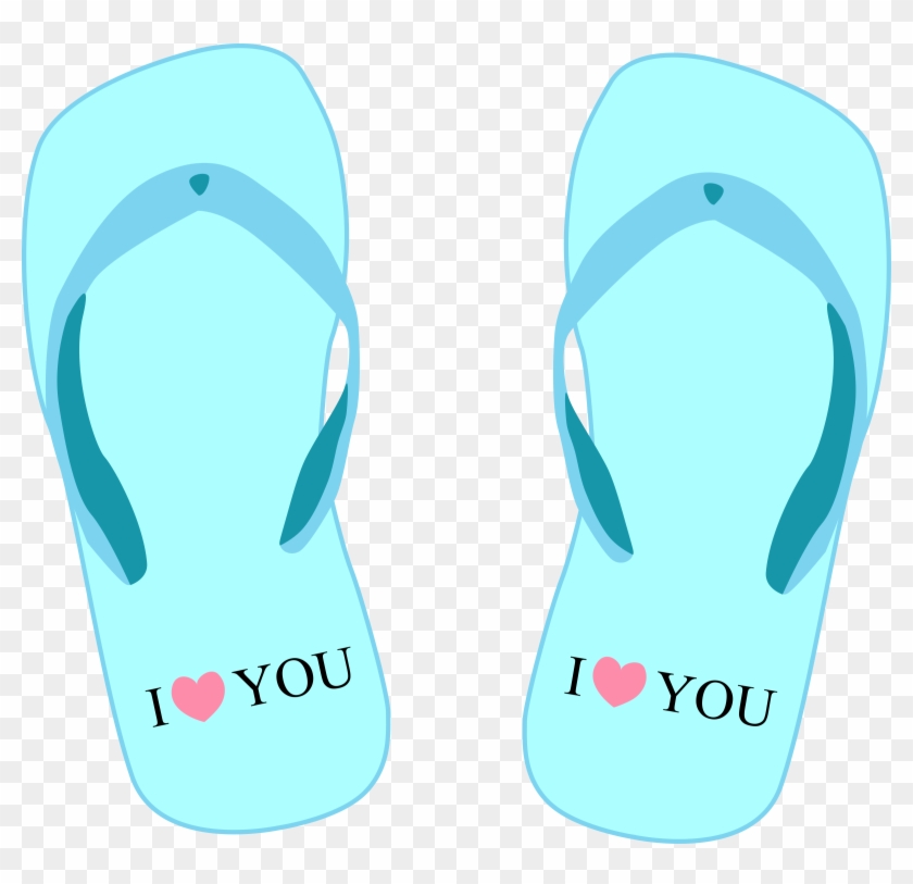 Thong Light Blue With "i Love - Summer Flip Flops Clipart Free #62966