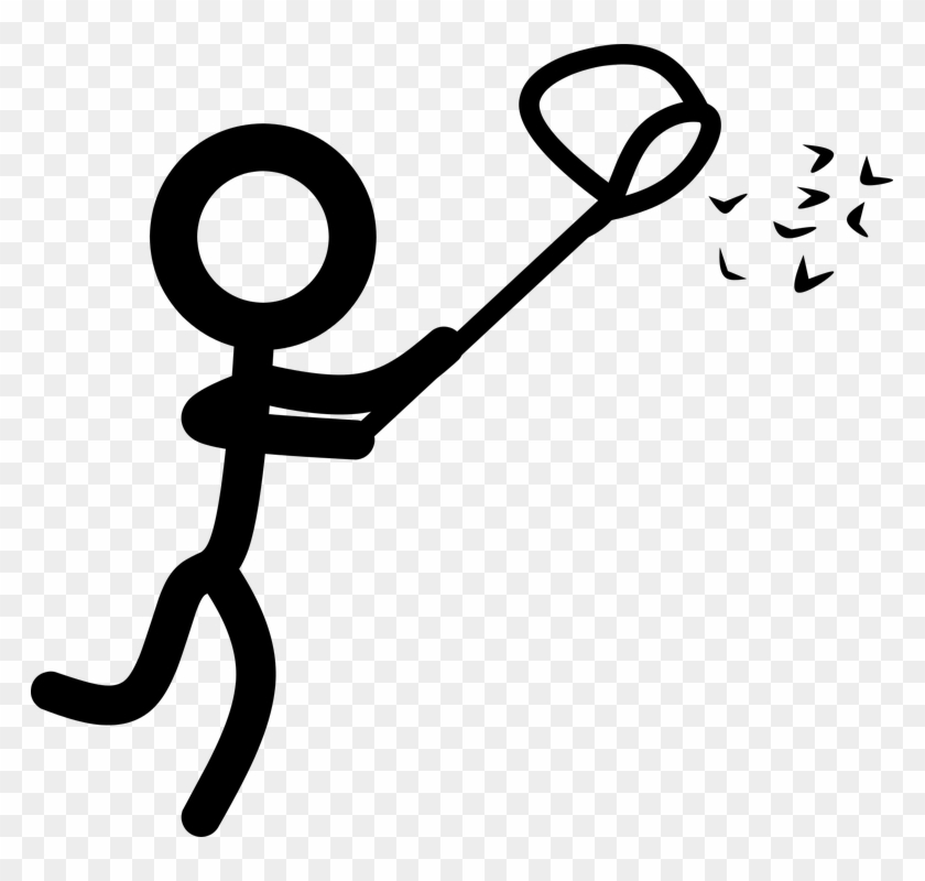 Catching Stick Man Net Running Spring Collecting - Clip Art #63078