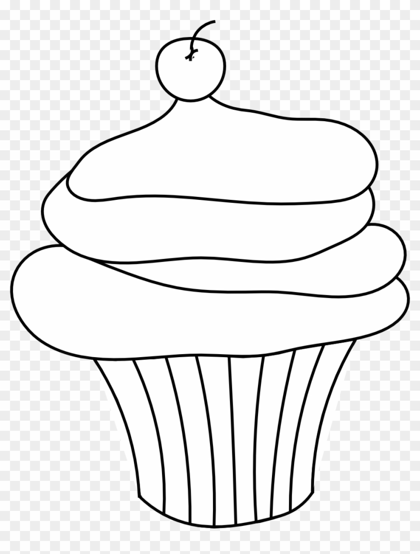 Black And White Cupcake Outline Clip Art - Cupcake Outline Vector Png #63261