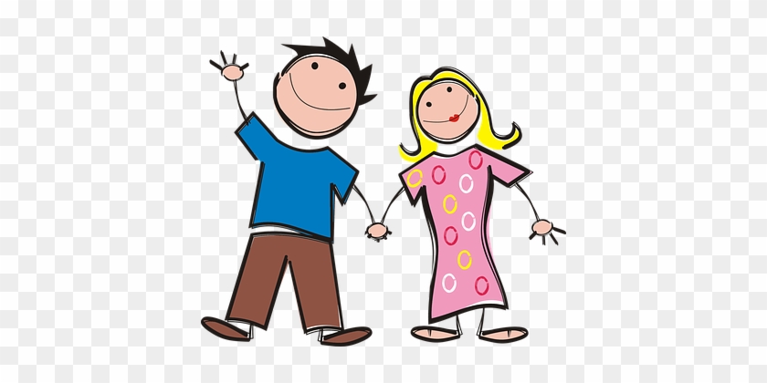 Boy Colorful Comic Characters Couple Femal - Man And Woman Holding Hands #63646