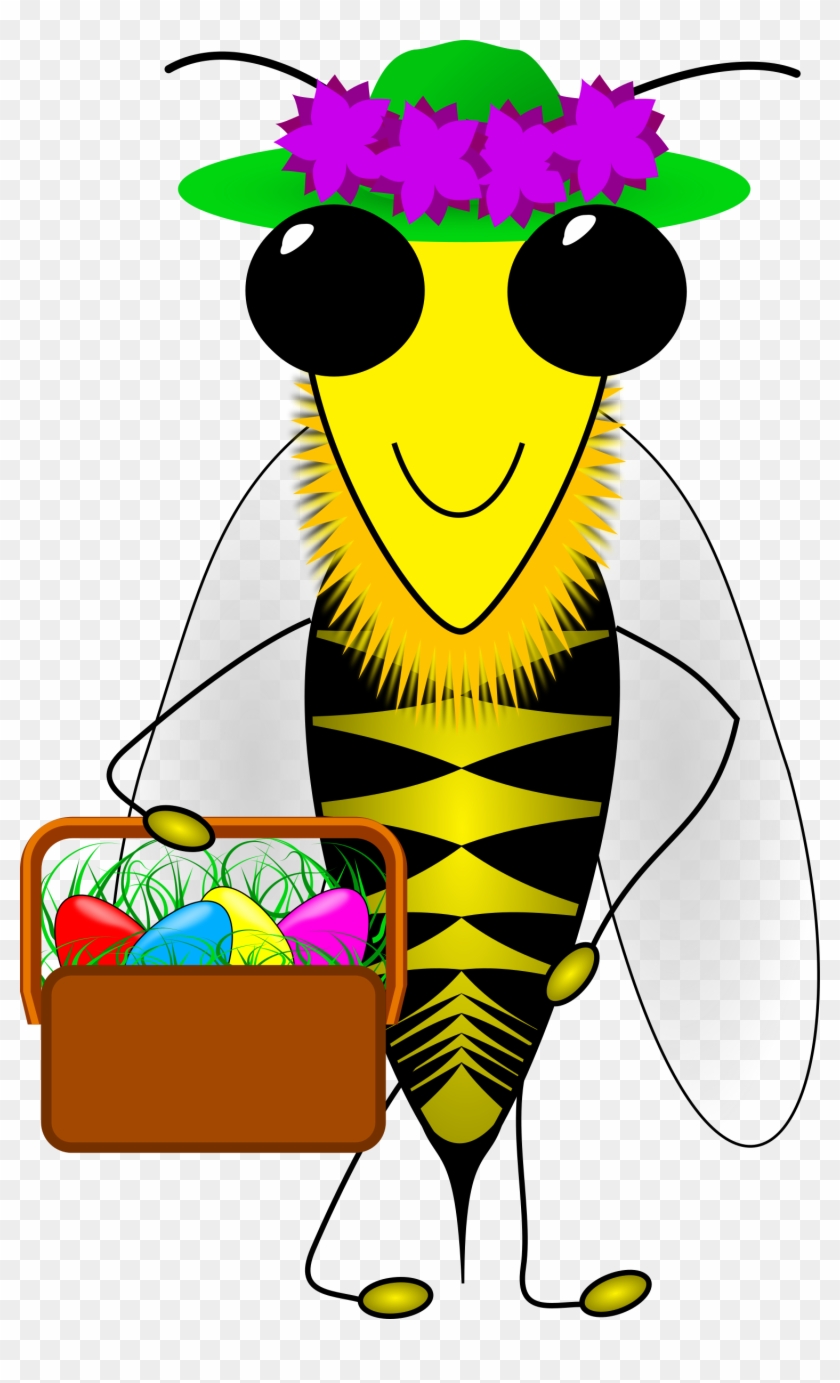 Bee Clipart Easter - Happy Easter Bumble Bee With A Basket #65593