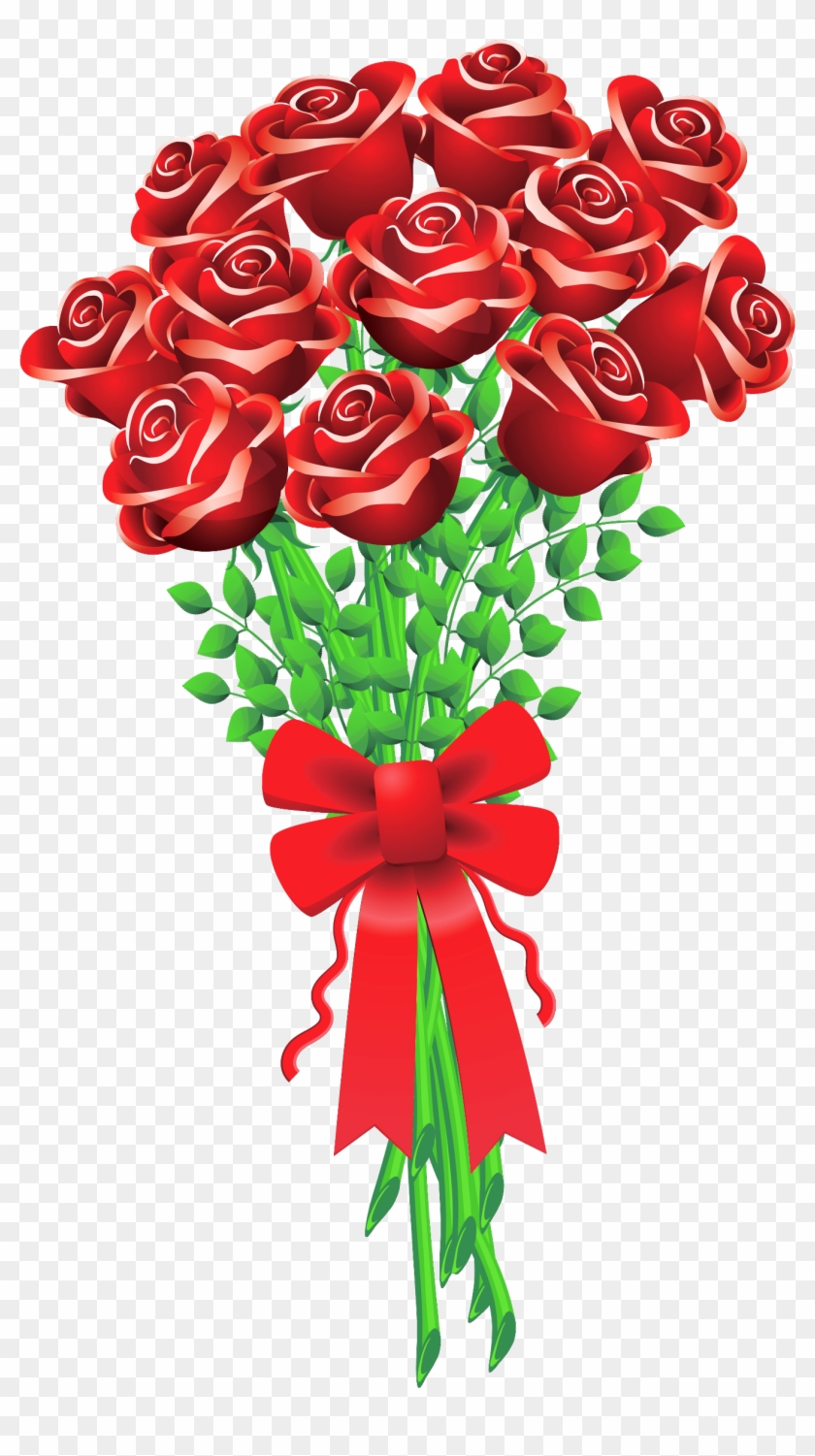 Red Rose Clipart Valentine Rose - Bouquet Of Roses Clipart #386107