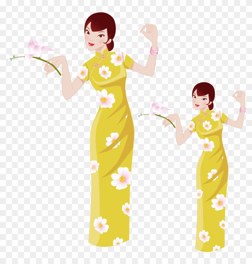 Cartoon Cheongsam Woman Download - Cheongsam #386586