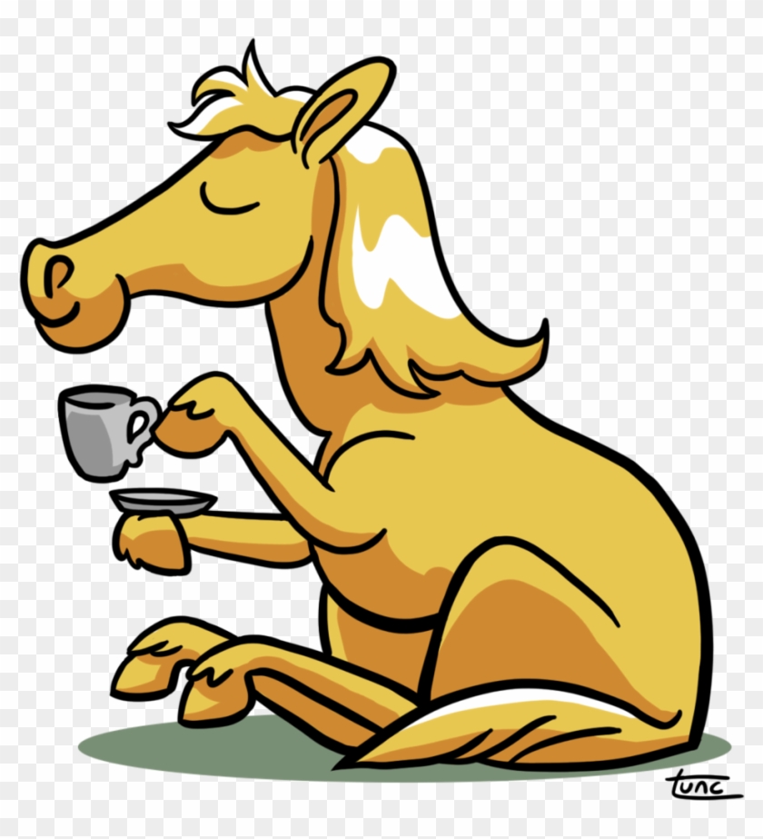 Horse Drinking Tea By Kittyninjafish - Horse Drinking Coffee Cartoon #386598