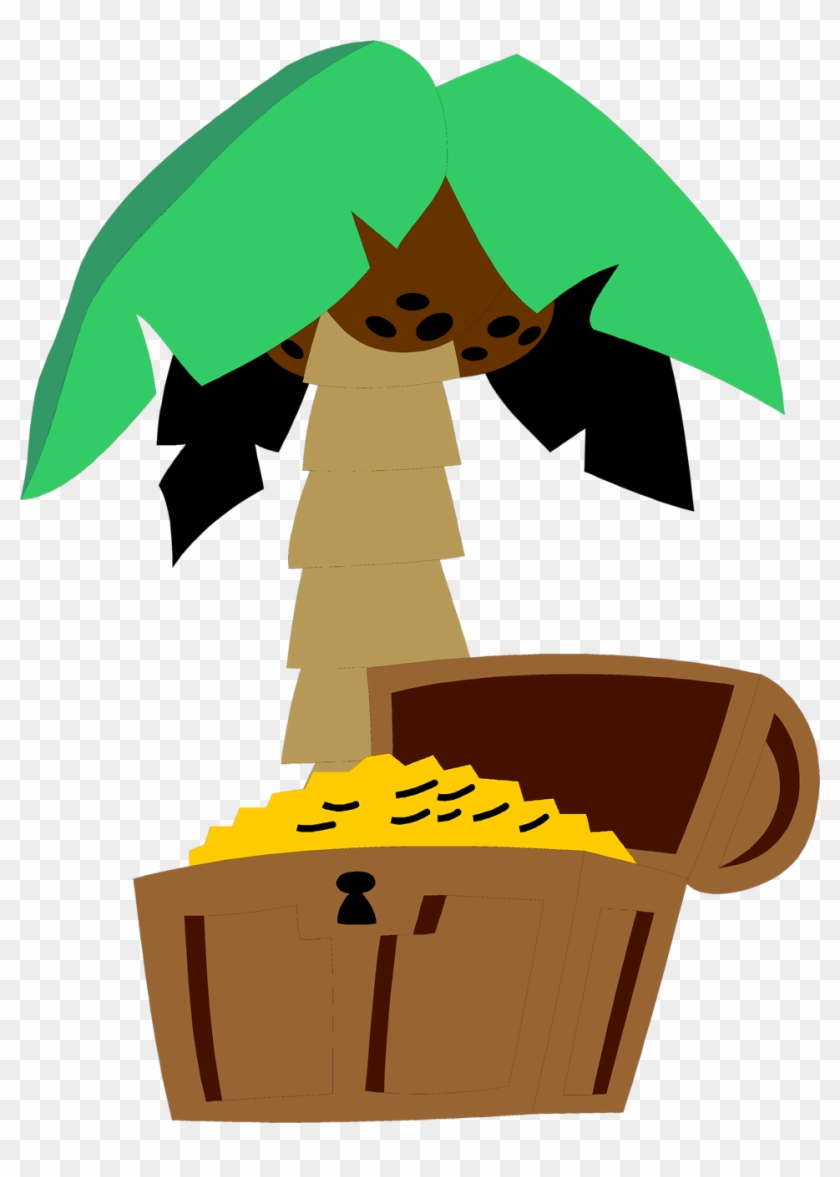Illustration Of A Treasure Chest And A Palm Tree - Treasure Chest And Palm Tree #386633