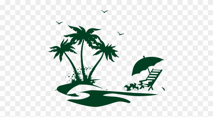 Silhouette Palm Trees With Lounge Chairs On The Beach - Kabab Paradise #386659