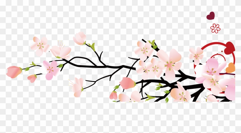 Cherry Blossom Bird And Flower Painting - Vector Sakura Png Free #389177