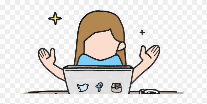 A Girl Praying To Social Media On Her Laptop - Social Media Girl Cartoon #390013