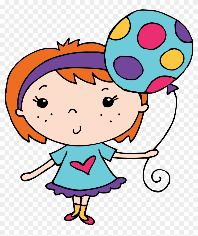 Drawn Little Girl Balloon Clipart - Girl Holding A Balloon Clipart #390060