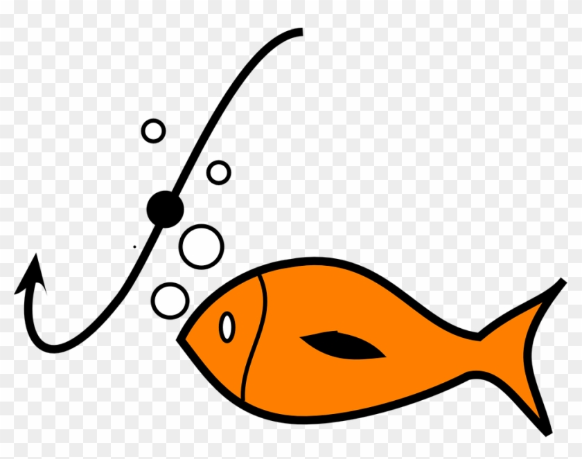 Black Outline Of A Fish - Fish Hook And Fish #390121