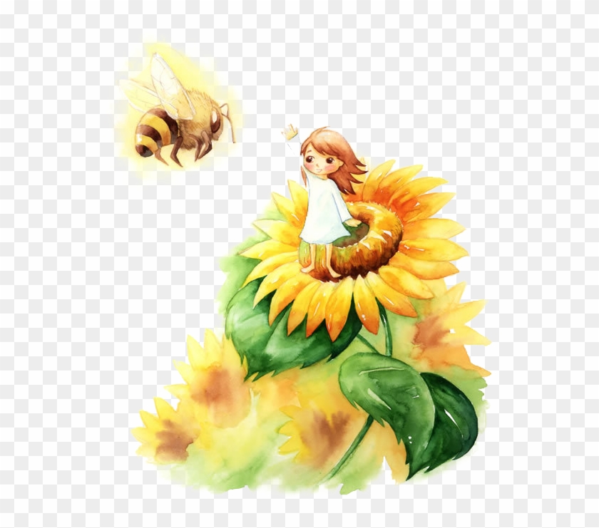 Painting Common Sunflower Girl - Painting Common Sunflower Girl #390207