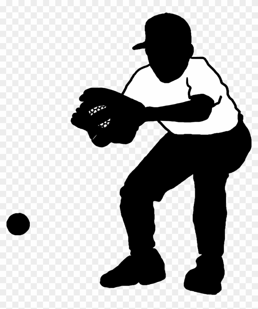 Black Silhouette Of Young Baseball Player, Black White - Baseball Player Silhouette Png #390244