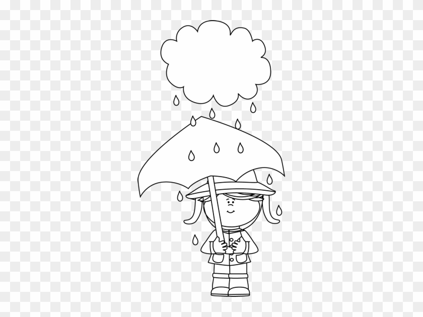 Black And White Girl Under A Rain Cloud - Clip Art #390321
