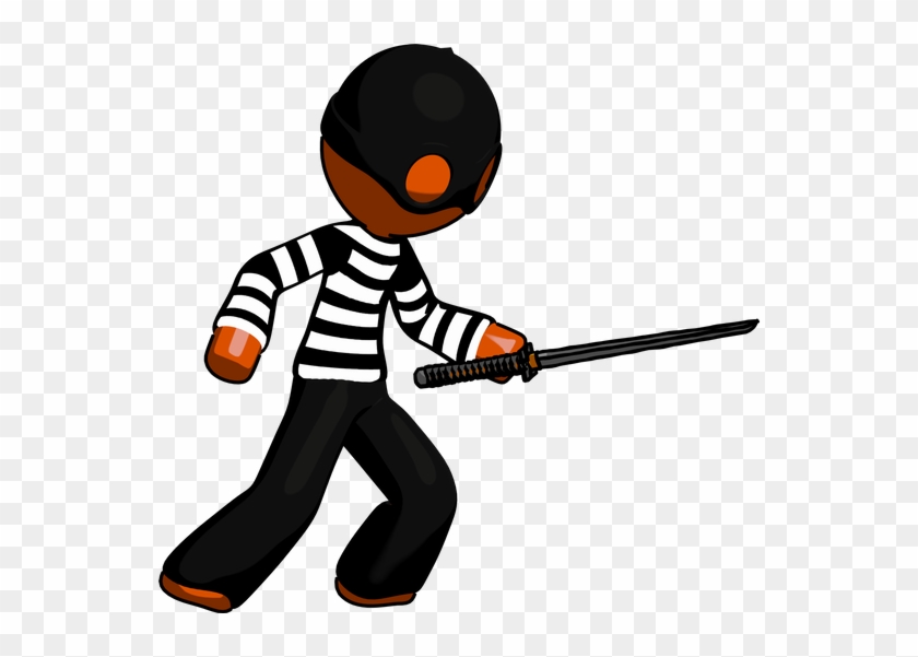 Orange Thief Man Stabbing With Ninja Sword Katana - Katana #390585