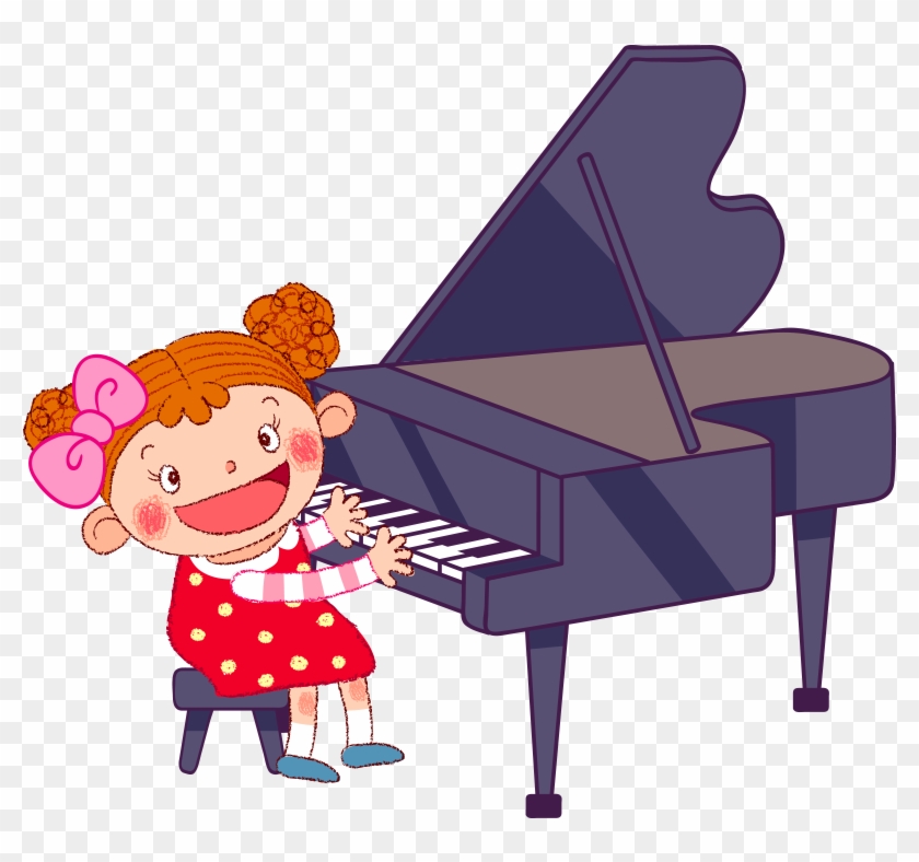 Baby Games Cartoon Illustration - Cartoon Girl Playing Piano #391917