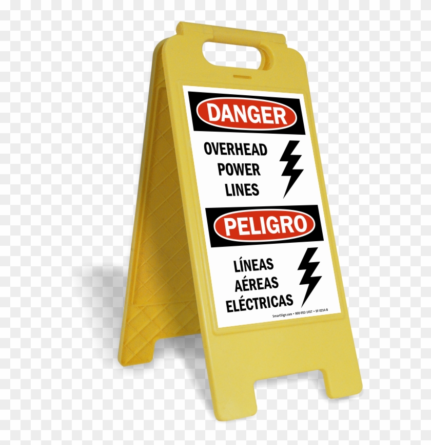 Bilingual Overhead Power Lines Danger Sign - Slippery When Wet Sign #392550