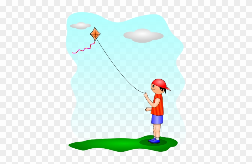 Kite Flying Clipart - Boy Playing A Kite #392654