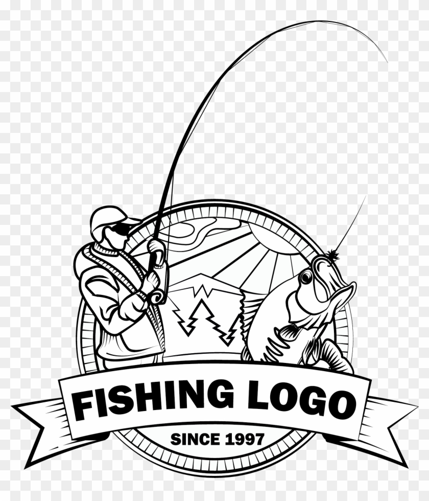 Logo Fishing Fish Hook Angling - Black And White Fishing Logos #392906