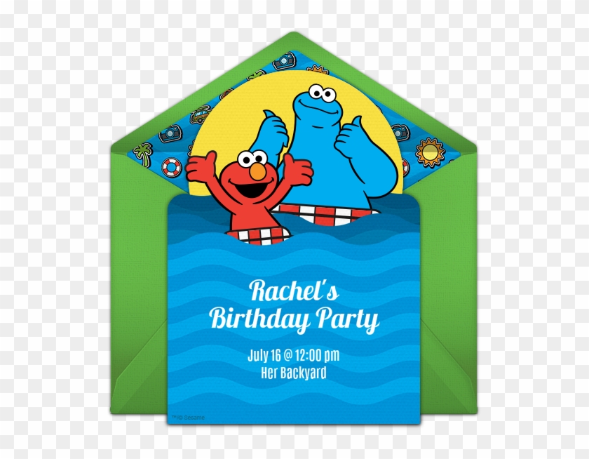 Elmo & Cookie Monster Pool Party Online Invitation - Met Your Mother Birthday #393501