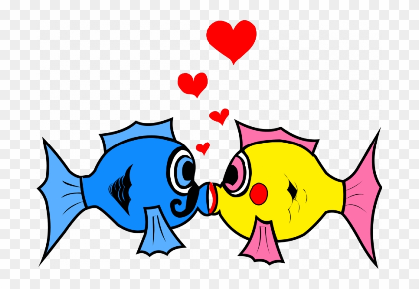 Two Kissing Fish Clipart - Fish In Love Clipart #393665