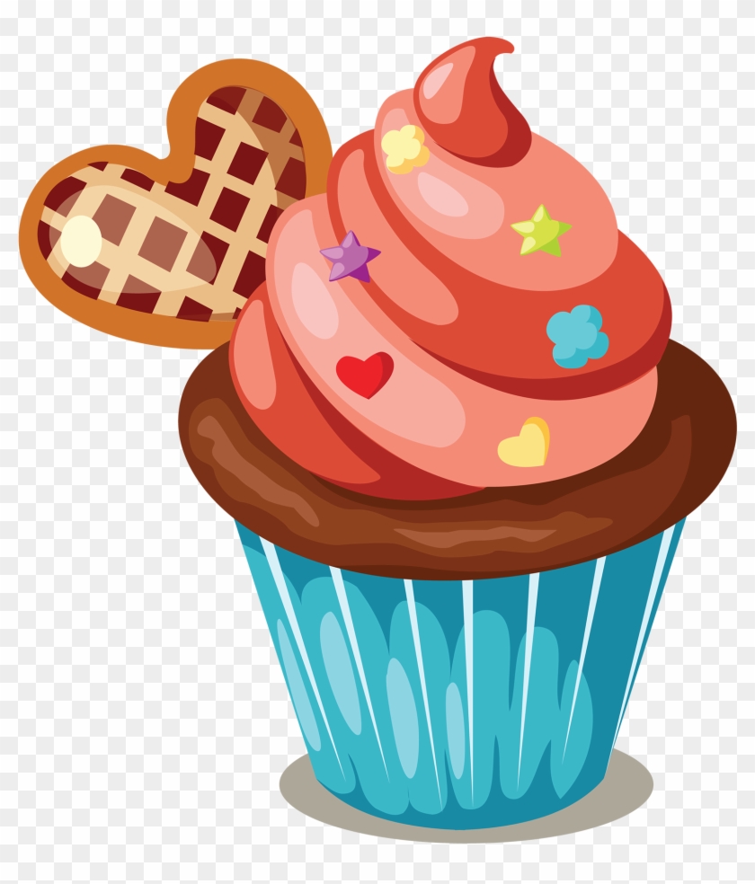 Cupcake Icing Birthday Cake Muffin Clip Art - Cupcake Vintage Vector Png #393874