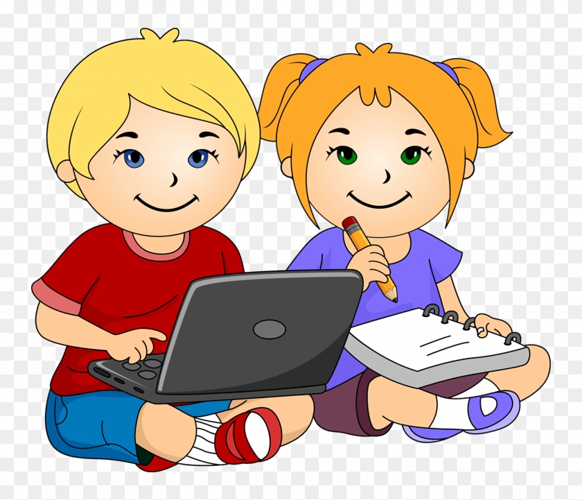 Laptop Clipart School Child - Boy And Girl Writing Clipart #394261