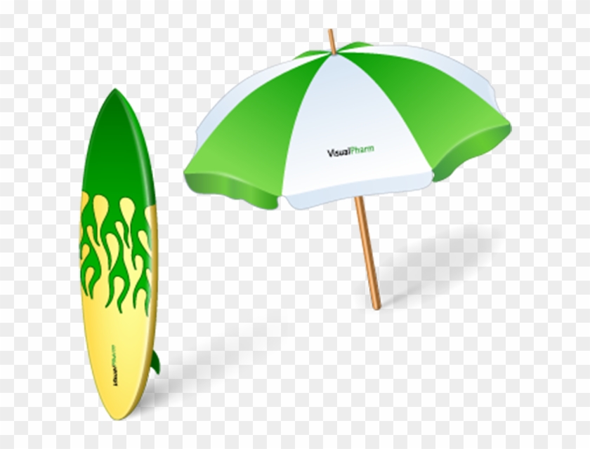 Cartoon Umbrellas And Surfboards - Vacation Icon #395532