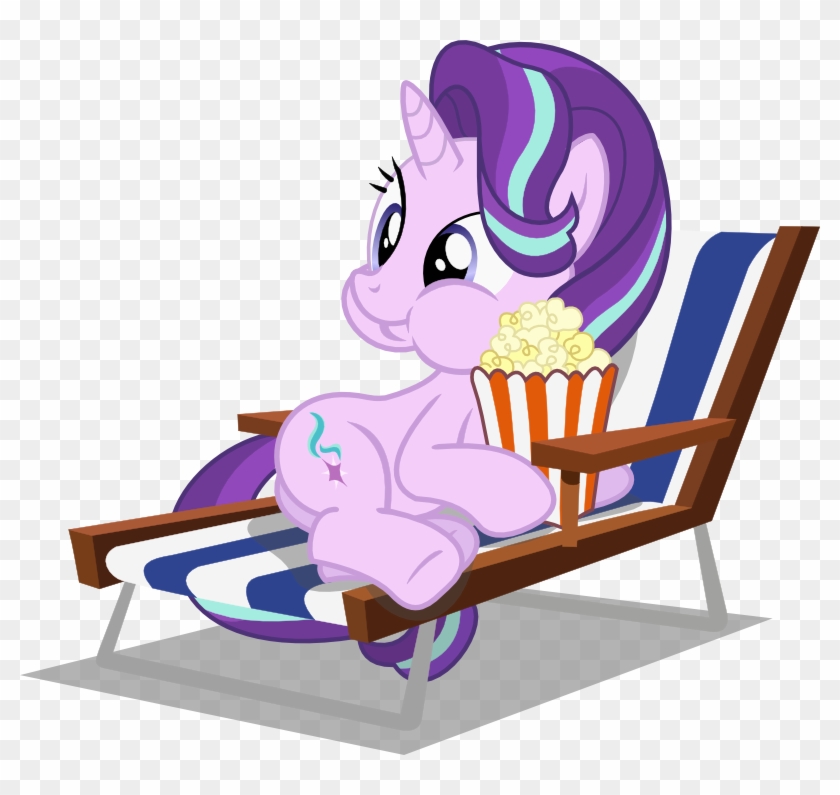 Seahawk270, Beach Chair, Cute, Eating, Food, Glimmerbetes, - Starlight Glimmer Popcorn #395576