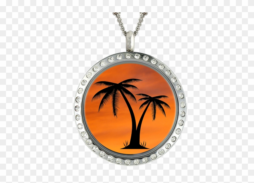 Orange Sky With Palm Tree Locketz Design - Sister Necklace | Floating Locket Personalized For #396963