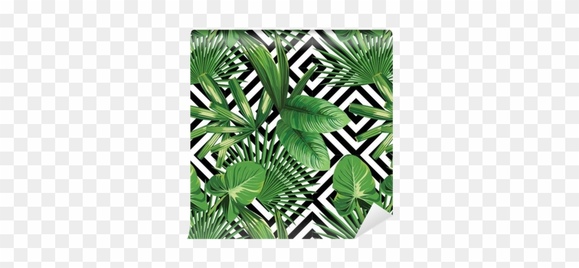Tropical Palm Leaves Pattern, Geometric Background - Palms Over Diamonds #397143