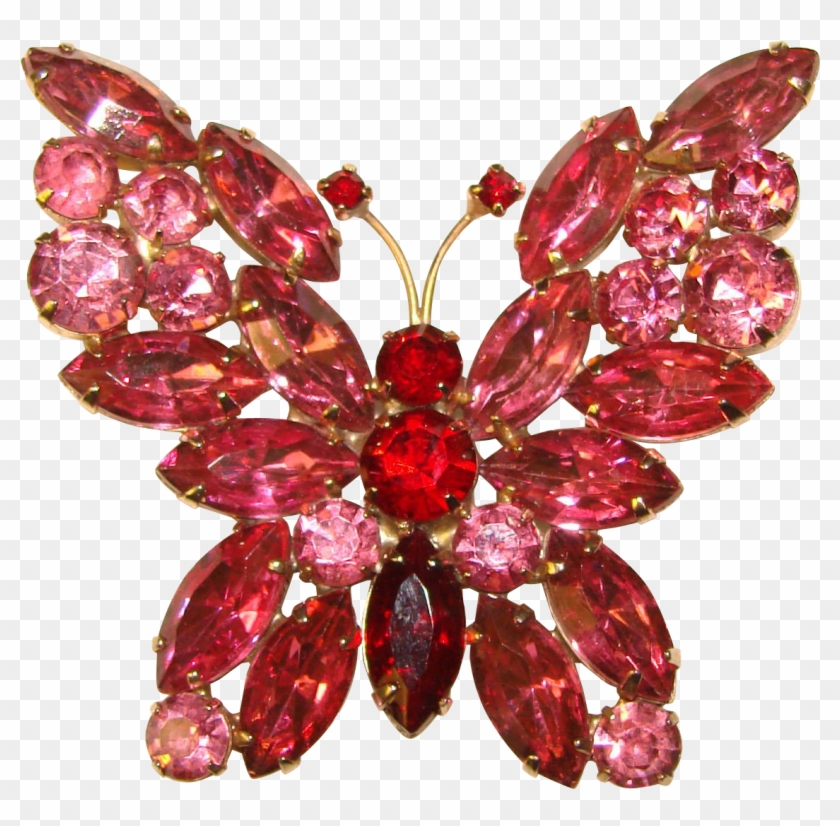 Fabulous Butterfly Pink & Red Rhinestone Large Vintage - Ruby #397200