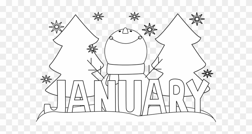 Black And White Month Of January Snowman Clip Art - January Black And White #397551