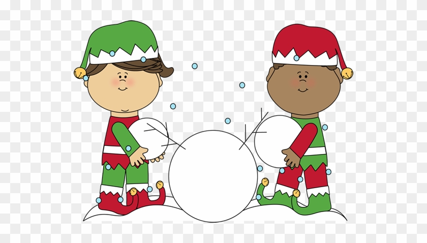 Christmas Elves Building A Snowman With Making A Snowman - Building Snowman P...