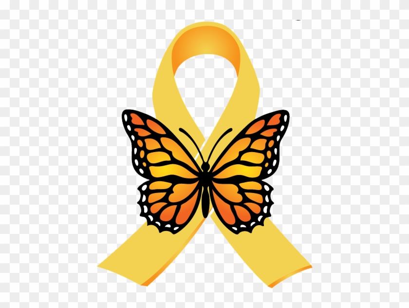 Gold Ribbon With Butterfly - Childhood Cancer #397723