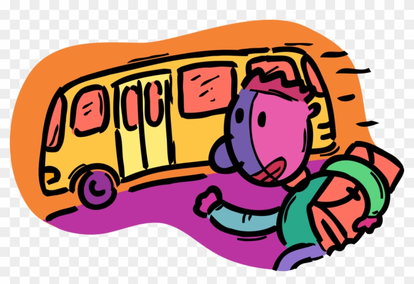 Vector Illustration Of Student Running To Catch Schoolbus - Vector Illustration Of Student Running To Catch Schoolbus #398701