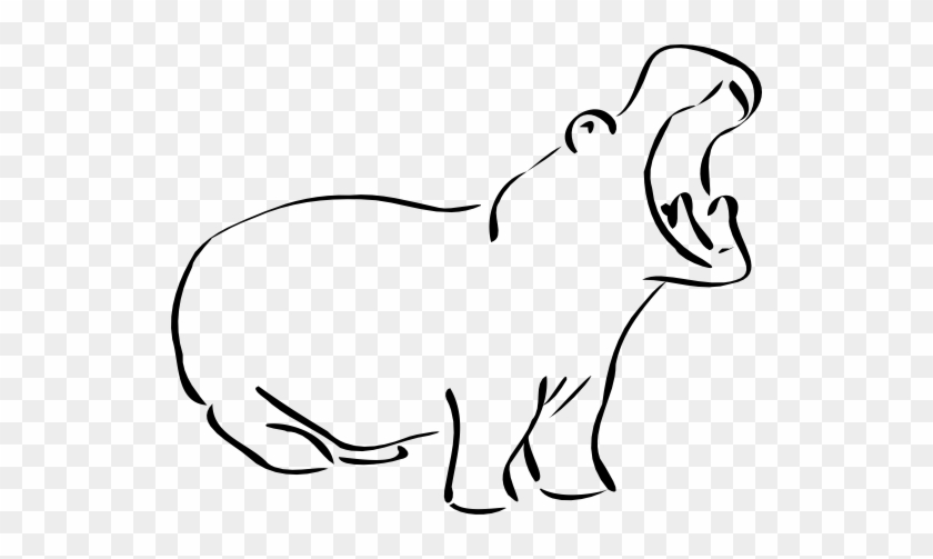 Hippo - Clipart - Black - And - White - Outline Of A Hippo #398716