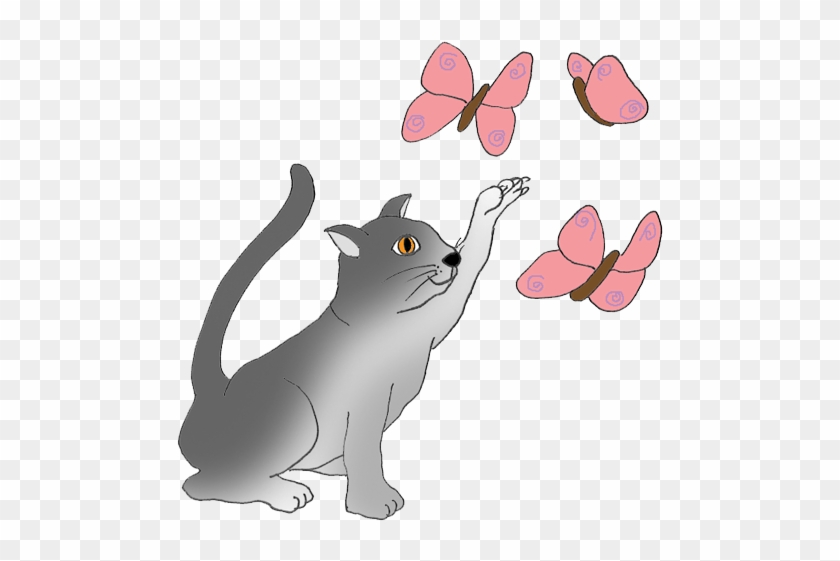 Cat Catching Butterflies Clipart - Cat And Butterfly Clipart #398781