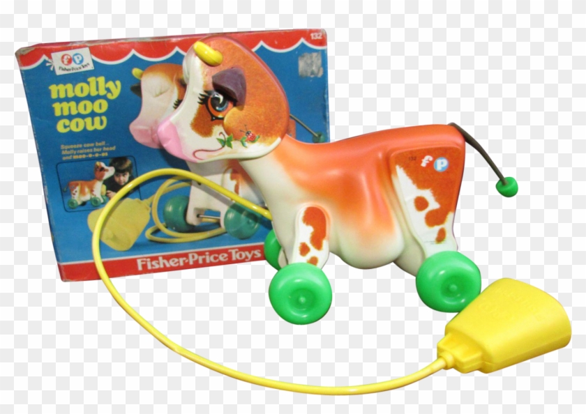 1972 Fisher Price Molly Moo Cow In Original Box - Push & Pull Toy #398980