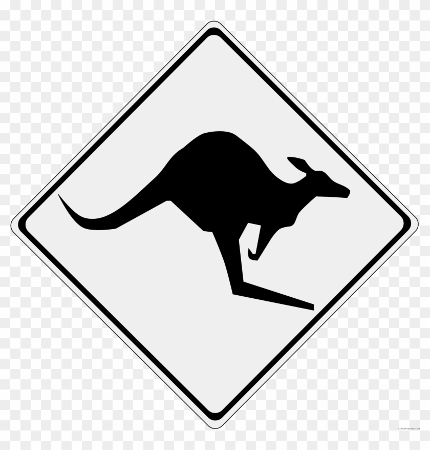 Kangaroo Road Sign Animal Free Black White Clipart - Kangaroo Sign #399060