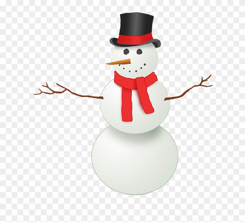 Snowman With Top Hat And Red Scarf - Snowman With Red Scarf Clipart #399578