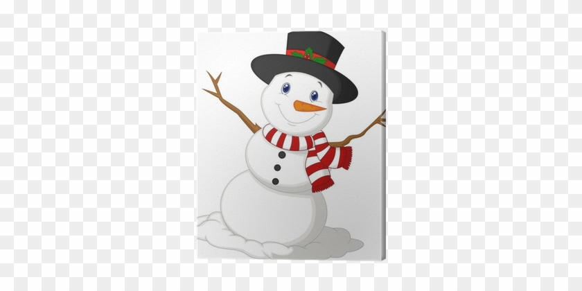 Christmas Snowman Wearing A Hat And Red Scarf Canvas - Muñeco De Nieve Navidad Vector #399586