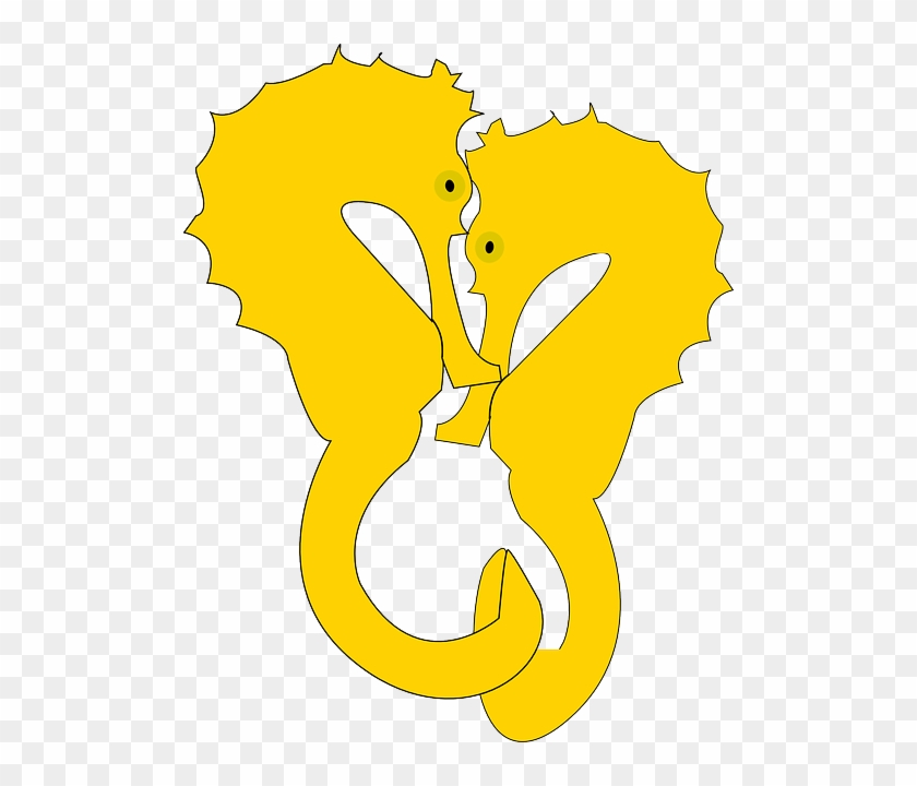 Two Seahorse, Yellow, Pair, Love, Two - Yellow Seahorses Shower Curtain #399911