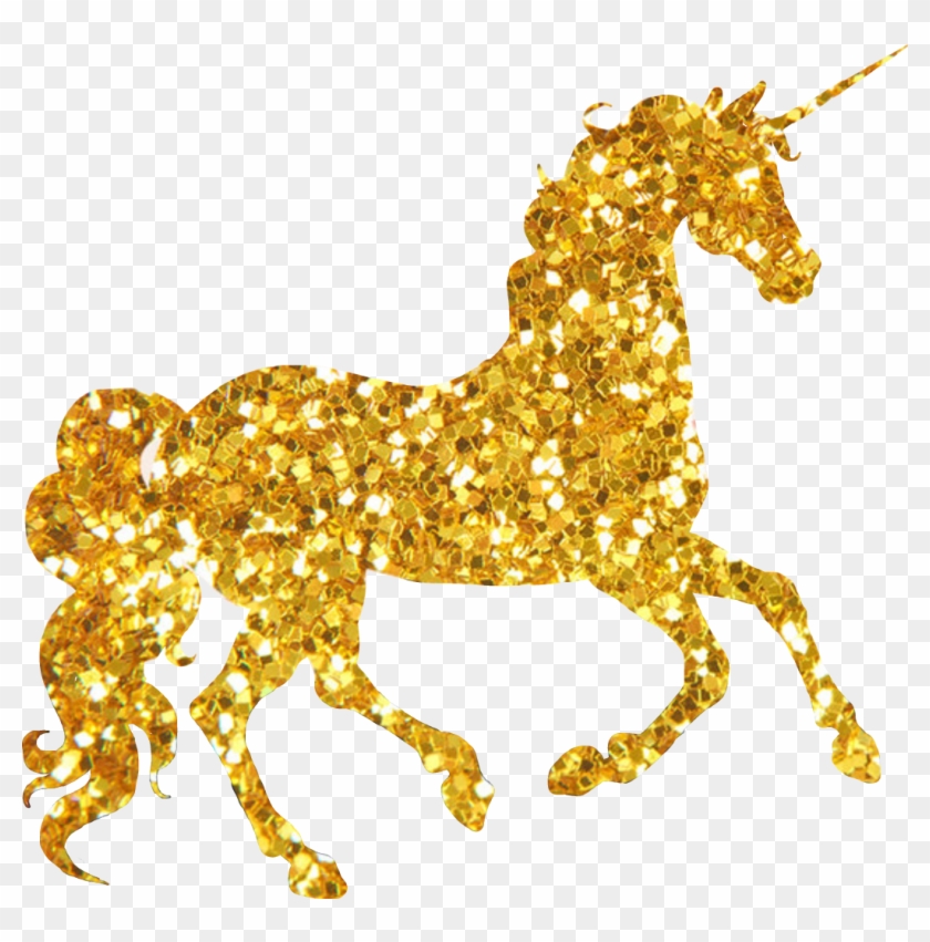 Unicorn Sparkly Cute Glitter Sticker - Gold Unicorn Png #400242